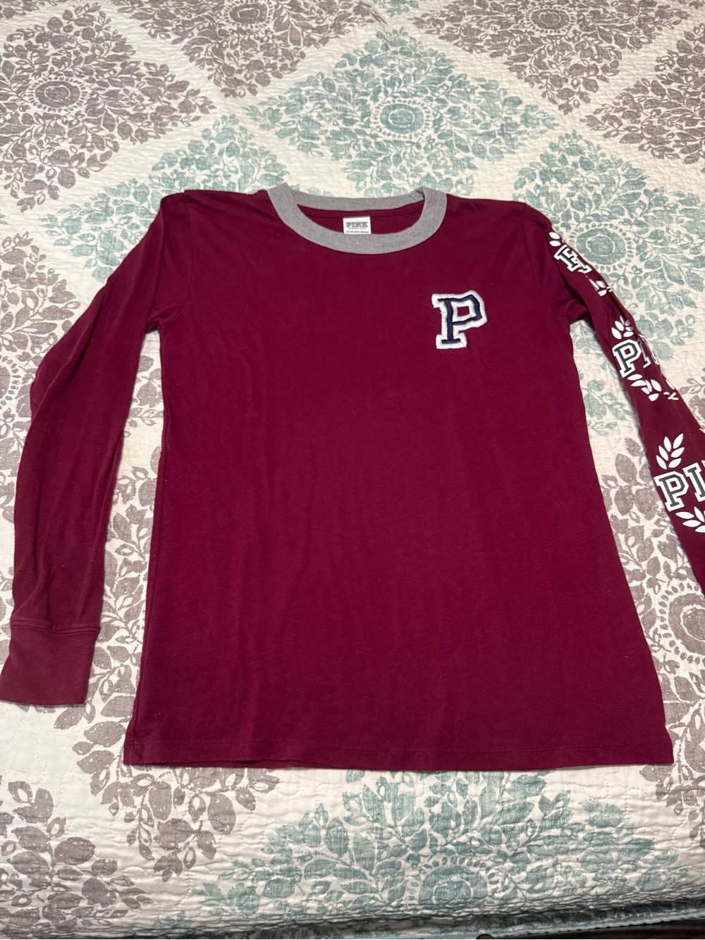 PINK Victoria's Secret Maroon Long Sleeve with 'P' Patch